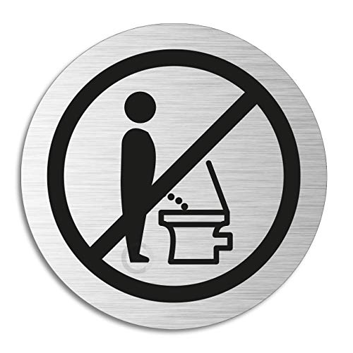 Schild Bitte setzen Ø 75 mm Toilettenschild aus Aluminium gebürstet Edelstahloptik Nr.8474-S von OFFORM DESIGN