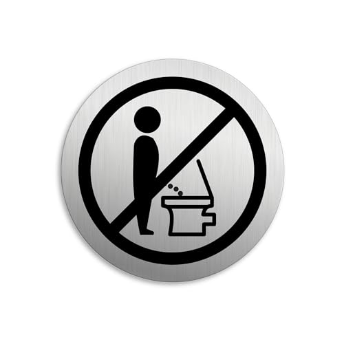 Schild Bitte setzen Ø 75 mm Toilettenschild aus Aluminium gebürstet Edelstahloptik Nr.8474-K von OFFORM DESIGN