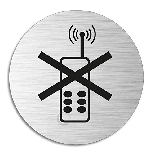 Schild Handyverbot Türschild aus Aluminium Edelstahloptik selbstklebend Ø 75 mm von OFFORM DESIGN