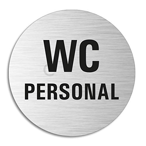 Schild - WC Personal | Türschild aus Aluminium | Edelstahloptik selbstklebend Ø 75 mm von Ofform - Alustyle Sign Ø 75 mm