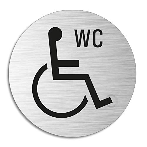 Türschild WC Behinderte |Toilettenschild Ø 75 mm Edelstahloptik selbstklebend von OFFORM DESIGN