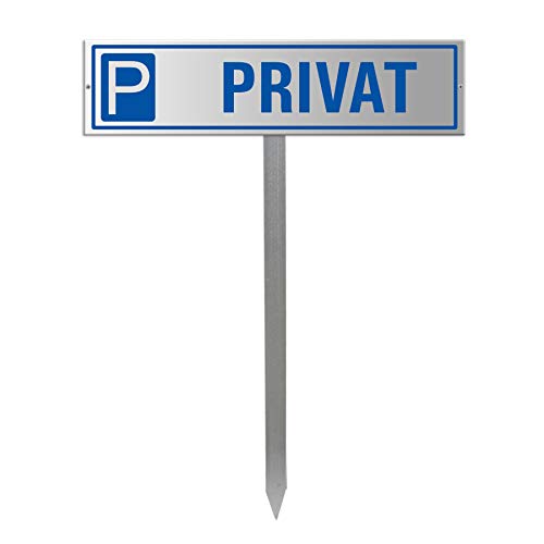 Parkplatzschild mit Einschlagpfosten bzw. Einschlagspieß und Schildhalterung plus Parkplatzschild PRIVAT Nr.35436 von OFFORM DESIGN
