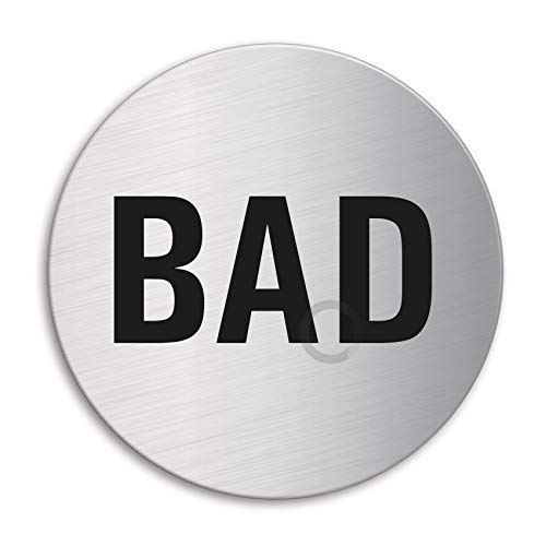 Schild - Bad | Türschild aus Edelstahl Ø 100 mm selbstklebend | Original Ofform Design Nr.7710 von Ofform - Sign Ø 100 mm