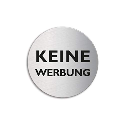 Schild Keine Werbung Ø 60 mm Hinweisschild aus Edelstahlgebürstet selbstklebend 7023 von OFFORM