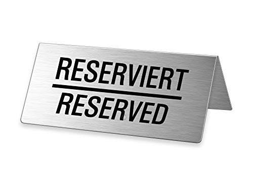 Restaurantschild Tischschild aus Edelstahl Reserviert/Reserved 85x40 mm 1 Stück Nr.2691-1 Restaurantschild Tischschild aus Edelstahl Reserviert/Reserved 85x40 mm 1 Stück Nr.2691-1 von OFFORM DESIGN