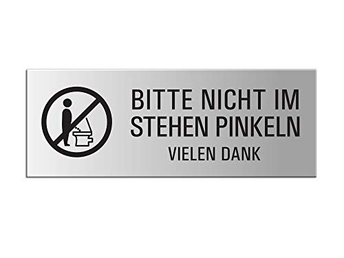 Schild - Bitte nicht im Stehen pinkeln | Aluminium silber matt eloxiert | 175x65 mm selbstklebend Nr. 31054-E von OFFORM DESIGN