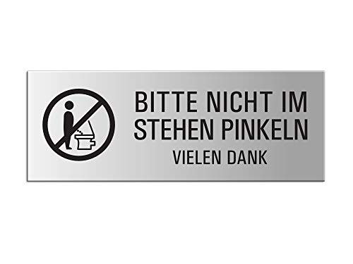Schild Bitte nicht im Stehen pinkeln Aluminium silber matt eloxiert 175x65 mm selbstklebend Nr. 31054-E von OFFORM DESIGN