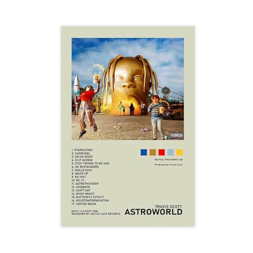 OffsuM Astroworld Travis Scott Album Cover Poster, Leinwand, Poster, Wandkunst, Dekor, Bild, Gemälde für Wohnzimmer, Schlafzimmer, Dekoration, ungerahmt, 50 x 75 cm von OffsuM