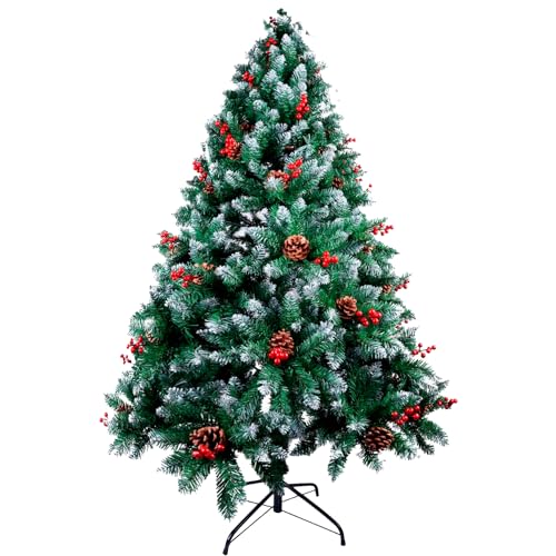 Natürlicher grüner Weihnachtsbaum mit Schnee und roten Beeren, schneebedeckter Weihnachtsbaum, optionale Weihnachtsbeleuchtung, Weihnachtsbaum-Dekoration nach Ihrem Geschmack, Chistmas Tree von OFITURIA