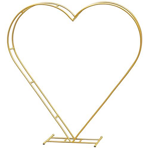 Herzförmiger Metallbogenrahmen, 1,8 m, Hochzeitsbogenständer für Zeremonie, großer Doppelrohr-Ballonbogen für Hochzeitshintergrund (Gold) von Oftest