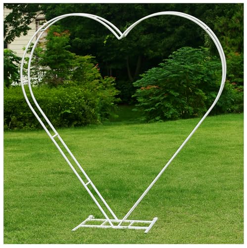 Herzförmiger Metallbogenrahmen, 1,8 m, Hochzeitsbogenständer für Zeremonie, großer Doppelrohr-Ballonbogen für Hochzeitshintergrund (weiß) von Oftest