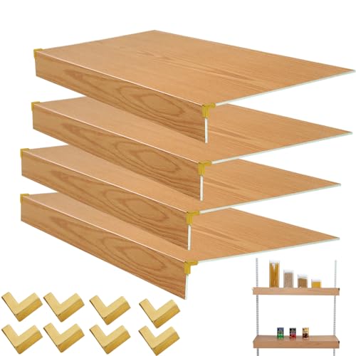 Oftest Regalabdeckungen aus geschäumtem PVC-Holzdraht für Schrank und Speisekammer, Holzdraht-Regal-Abdeckung für abnehmbare Schrankdekoration (Holz und 4 Stück, 61 x 30,5 cm) von Oftest