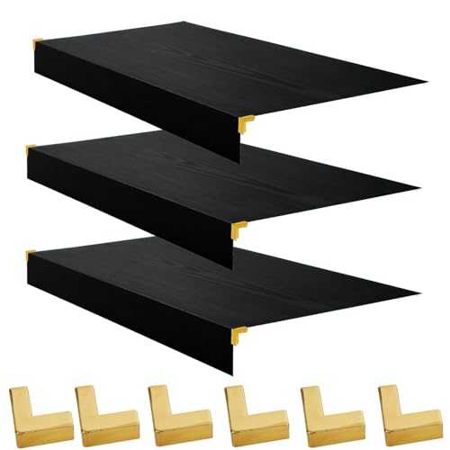 Oftest Regalabdeckungen aus geschäumtem PVC-Holzdraht für Schrank und Speisekammer, Holzdraht-Regal-Abdeckung für abnehmbare Schrankdekoration (schwarz und 3er-Pack, 61 x 30,5 cm) von Oftest