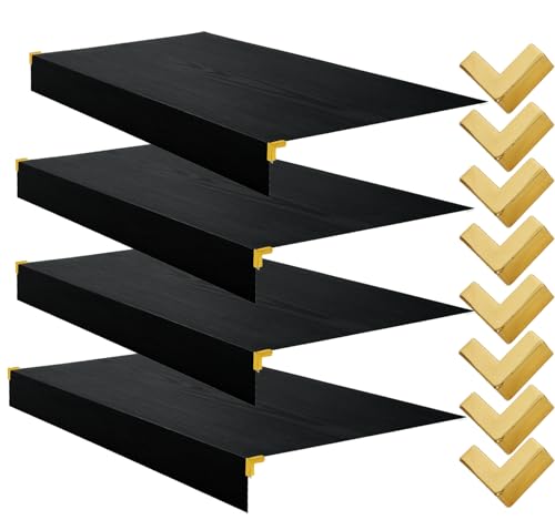 Oftest Regalabdeckungen aus geschäumtem PVC-Holzdraht für Schrank und Speisekammer, Holzdraht-Regal-Abdeckung für abnehmbare Schrankdekoration (schwarz und 4er-Pack, 61 x 30,5 cm) von Oftest