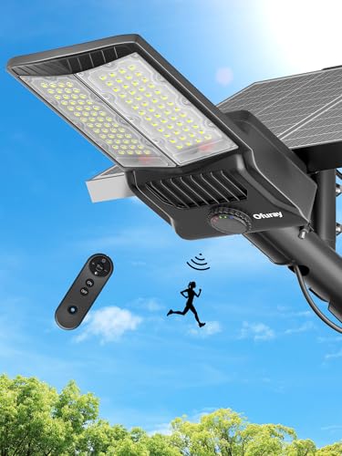 Ofuray Of-10600W Straßenlaterne für außen mit Bewegungssensor, Led Solarleuchten Dämmerung zu Morgengrauen, 6500K IP67 Wasserdichte Solarstrahler mit Fernbedienung für Gärten Garage Straßen von Ofuray