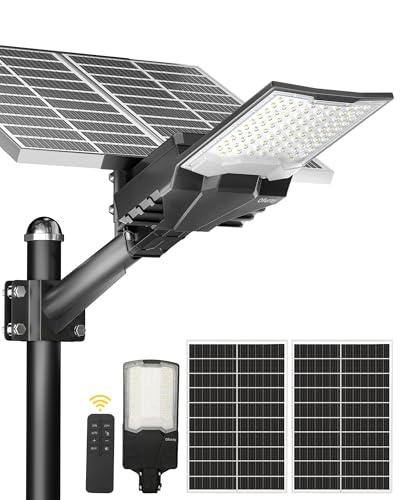 Ofuray Solar Straßenlaterne für Außen, OHF-Plus Solarlampen für Außen, 6500K Led Superhelle Solar Strahler Aussen, IP67 Wasserdichte Solarleuchten Outdoor für Garten Garage Straßen von Ofuray