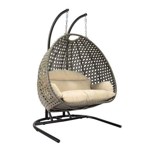 Hängesessel Doha Doppel Eggy Twisted Schaukelstuhl, Zweisitzer, Schwebesessel, 146 * 70 * 124, 2 Personen Schaukelstuhl Größe XL Hängeschaukel mit Luxus Kissen, Korb in 3 Teilen von Ogarden