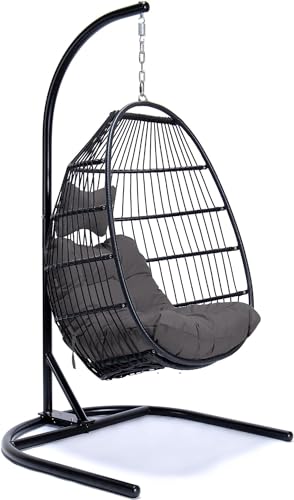 Hängesessel Norway mit Kissen, Max. Belastung 150 kg, Egg Chair - Faltbarer Hängesessel, Garten Egg Schaukel, für Indoor & Outdoor Kinder und Erwachsene (Dunkelgrau Kissen) von Ogarden