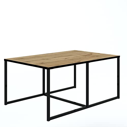 Oggi, Industrieller Quadratischer Couchtisch,Wohnzimmertisch, Sofatisch, Kaffeetisch, Industrie-Design 102 cm x 46 cm x 67 cm WOTAN-Eiche von Oggi