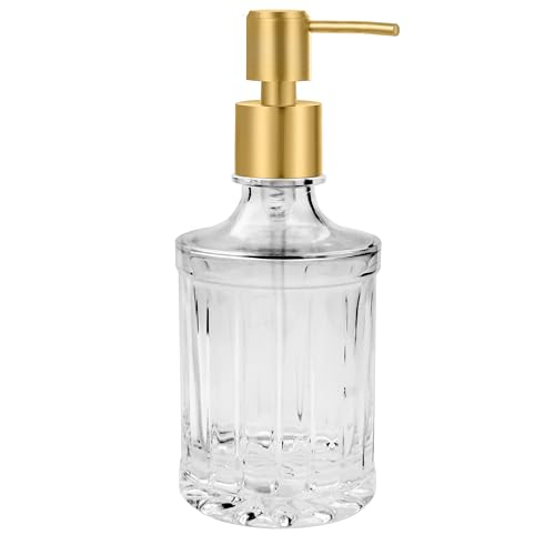 OGGI 283.5 g facettierter Glasseifenspender mit mattgoldener Pumpe - Eleganter nachfüllbarer Oggi Seifenspender für Badezimmer, Küchenspüle oder Händedesinfektionsmittel - Rostbeständige Spenderpumpe von Oggi