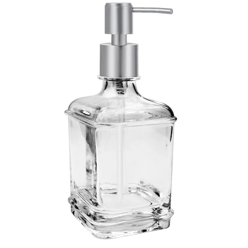 OGGI Quadratischer Seifenspender aus Glas mit satinierter Silberpumpe - Moderner nachfüllbarer Oggi Seifenspender für Badezimmer, Küchenspüle oder Händedesinfektionsmittel - Rostbeständige OGGI Quadratischer Seifenspender aus Glas mit satinierter Silberpumpe - Moderner nachfüllbarer Oggi Seifenspender für Badezimmer, Küchenspüle oder Händedesinfektionsmittel - Rostbeständige von Oggi