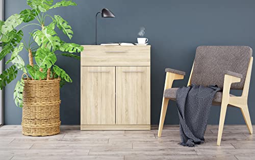 Oggi Vena Zweitürige Kommode Breite 71 cm Minimalistisch Modern mit 16 mm Schichtstoffplatte Trendiges Design für Wohn-Schlafzimmer-Büro Sonoma Eiche von Oggi