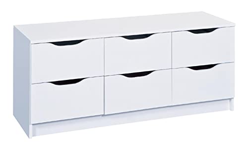 Oggi Breite Kommode mit 6 Schubladen Geeignet für Wohnzimmer Schlafzimmer Büro Aus Schichtholz 40 x 122 x 50 cm Weiß Matt von Oggi