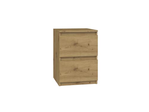 Oggi Lugo Nachttisch Schrank mit Zwei Schubladen 30x40x30cm Minimalistisch Modern aus 16mm Schichtstoffplatte Design Wohnzimmer Schlafzimmer Flur Grifflos Artisan Oak von Oggi