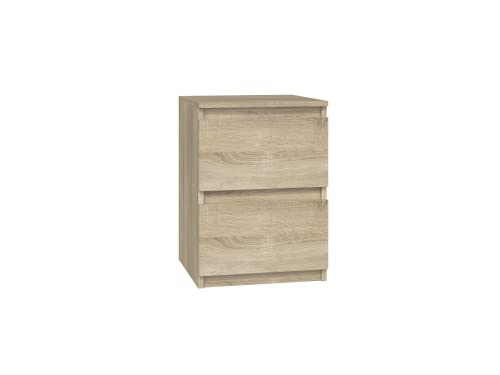 Oggi Lugo Nachttisch Schrank mit Zwei Schubladen 30x40x30cm Minimalistisch Modern aus 16mm Schichtstoffplatte Design Wohnzimmer Schlafzimmer Flur Grifflos Sonoma Eiche von Oggi