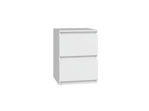 Oggi Lugo Nachttisch Schrank mit Zwei Schubladen 30x40x30cm Minimalistisch Modern aus 16mm Schichtstoffplatte Design Wohnzimmer Schlafzimmer Flur Grifflos Weiß von Oggi