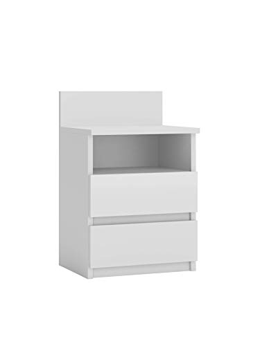 Oggi Lugo Nachttisch Schrank mit Zwei Schubladen Und Einer Ablage 40x32x59cm Minimalistisch Modern aus 16mm Schichtstoffplatte Design Wohnzimmer Schlafzimmer Flur Weiß von Oggi