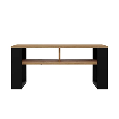 Oggi Luxuriöser Eichenholz-Tisch Mader 2P mit schwarzem Akzent - Kunsthandwerklicher Beistelltisch für Wohnzimmer oder Schlafzimmer von Oggi
