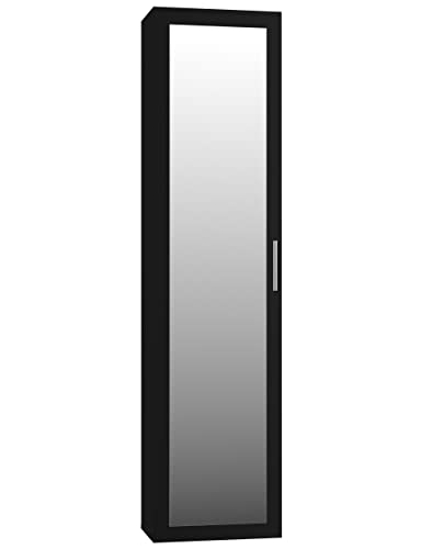 Oggi Reus Eintüriger Kleiderschrank mit Spiegel 50x180x35cm Minimalistisch Modern aus 16mm Schichtstoffplatte Modisches Design Wohnzimmer Schlafzimmer Flur Schwarz von Oggi