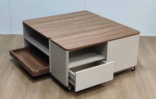 Ogimeka Couchtisch mit Schublade, Wohnzimmertisch mit Rollen & Offener Ablagen, 2er Set L-förmiges Sofatisch, Kaffeetisch aus Holz für Wohnzimmer, Schlafzimmer, Büro (Braun) von Ogimeka