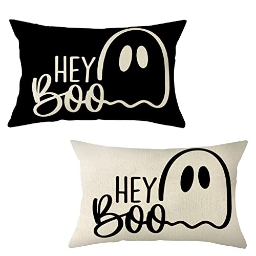Halloween Hey Boo Lendenwirbelkissen, 30,5 x 50,8 cm, Halloween-Dekoration für Zuhause, Sofa, Couch, 2 Stück von Ogiselestyle