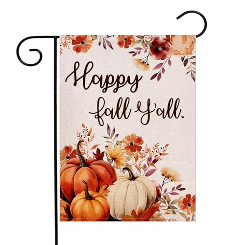 Happy Fall Y'all Kürbis-Gartenflagge, 32,5 x 45,7 cm, doppelseitig, Herbstblumen-Hof, Outdoor-Dekoration Happy Fall Y'all Kürbis-Gartenflagge, 32,5 x 45,7 cm, doppelseitig, Herbstblumen-Hof, Outdoor-Dekoration von Ogiselestyle