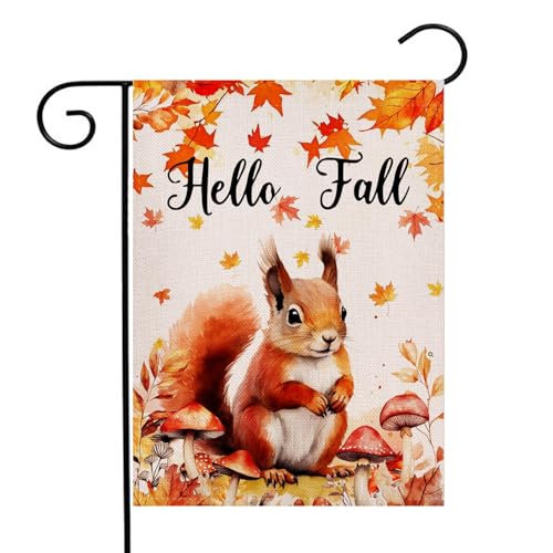 Hello Fall Eichhörnchen Gartenflagge, 32,5 x 45,7 cm, doppelseitig, Herbstpilz, Hof, Outdoor-Dekoration Hello Fall Eichhörnchen Gartenflagge, 32,5 x 45,7 cm, doppelseitig, Herbstpilz, Hof, Outdoor-Dekoration von Ogiselestyle