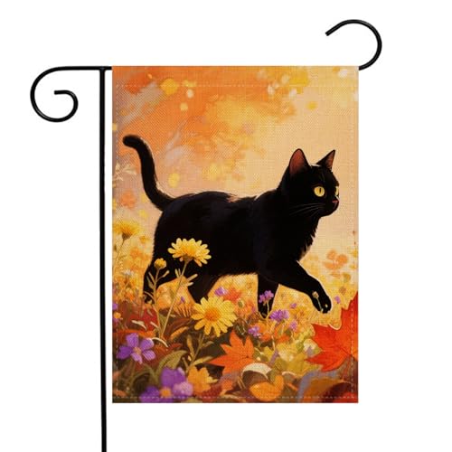 Herbst-Gartenflagge, 32,5 x 45,7 cm, doppelseitig, schwarze Katze, Herbstblumen, Hof, Outdoor-Dekoration Herbst-Gartenflagge, 32,5 x 45,7 cm, doppelseitig, schwarze Katze, Herbstblumen, Hof, Outdoor-Dekoration von Ogiselestyle