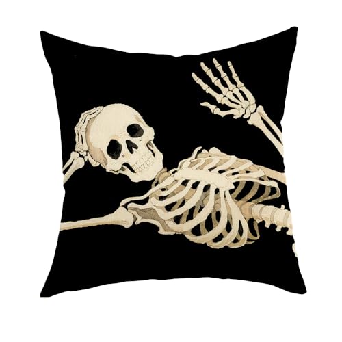 Ogiselestyle Halloween-Kissenbezug mit Totenkopf-Motiv, 45,7 x 45,7 cm, Skelett-Kissenbezug, Dekoration für Sofa, Couch Ogiselestyle Halloween-Kissenbezug mit Totenkopf-Motiv, 45,7 x 45,7 cm, Skelett-Kissenbezug, Dekoration für Sofa, Couch von Ogiselestyle