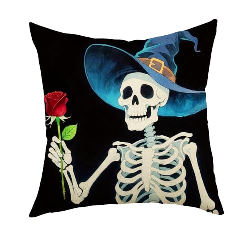 Ogiselestyle Halloween-Kissenbezug mit Totenkopf-Motiv, 45,7 x 45,7 cm, Skelett-Rose, Dekoration für Sofa, Couch Ogiselestyle Halloween-Kissenbezug mit Totenkopf-Motiv, 45,7 x 45,7 cm, Skelett-Rose, Dekoration für Sofa, Couch von Ogiselestyle