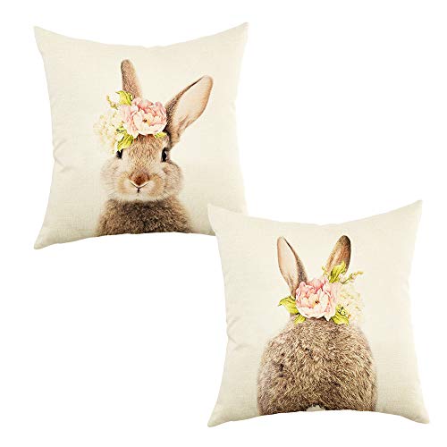 Ogiselestyle Set mit 2 Osterhasen-Überwurf-Kissenbezügen, 45,7 x 45,7 cm, Kaninchen-Frühlingskissen, Dekoration für Sofa Couch von Ogiselestyle