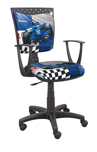 ARTOFIS Schreibtischstuhl mit Höhenverstellbar für Kinder - Ergonomischer Kinderschreibtischstuhl mit 5 Rollen, Drehbarer Jungendstuhl mit Rückenlehne, Spiddo F1 Motiv Blau von ARTOFIS