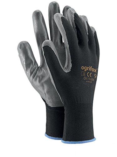 12 Paar Arbeitshandschuhe Handschuhe Montagehandschuhe Schutzhandschuhe aus Polyester und mit Nitril beschichtet Gr. 10 von Ogrifox