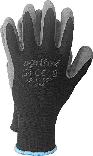 Arbeitshandschuhe, Latex-beschichtet, 24 Paar, (XL - 10, Schwarz) von Ogrifox