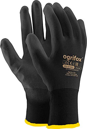 Ogrifox 24 Paar schwarze PU-beschichtete Nylon-Arbeitshandschuhe für Gartenarbeit, Bauarbeiter, Mechaniker von Ogrifox