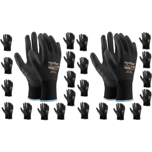 Ogrifox 12 Paar PU schwarz beschichtet Nylon Arbeitshandschuhe. Garten-, Builders, Mechaniker (Packung mit 2) von Ogrifox