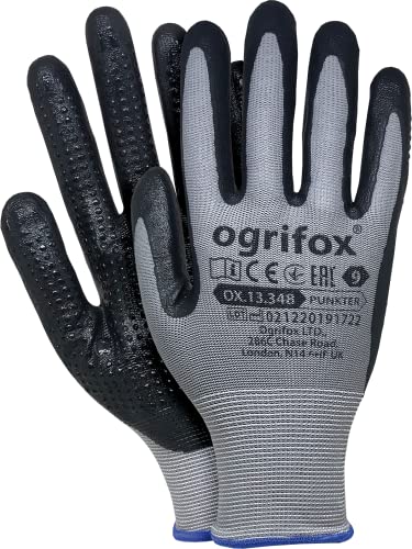 Ogrifox Nitrilhandschuhe, Schutzhandschuhe, Arbeitshandschuhe, Ox.13.348 Punkter, Grau-Schwarz, 8 Größe, 120 Paar von Ogrifox