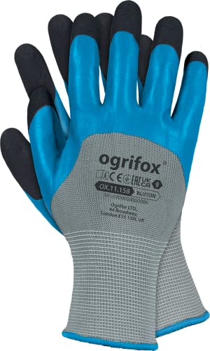 Ogrifox OX-BLUTON Latexhandschuhe, Schutzhandschuhe, Arbeitshandschuhe Ox.11.158, Grau-Blau-Schwarz, 10 Größe, 120 Paar von Ogrifox