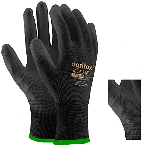 Ogrifox OX-Poliur_Bb7 Schutzhandschuhe, Arbeitshandschuhe, Schwarz, 7 Größe, 12 Paar von Ogrifox
