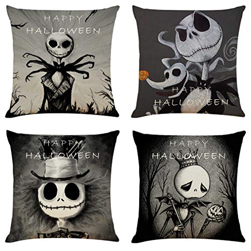 Ogrmar 4 Stück 45,7 x 45,7 cm Überwurf-Kissenbezüge Halloween Dekorative Couch-Kissenbezüge Baumwolle Leinen Kissen quadratisch Kissenbezug für Sofa, Couch, Bett und Auto von Ogrmar